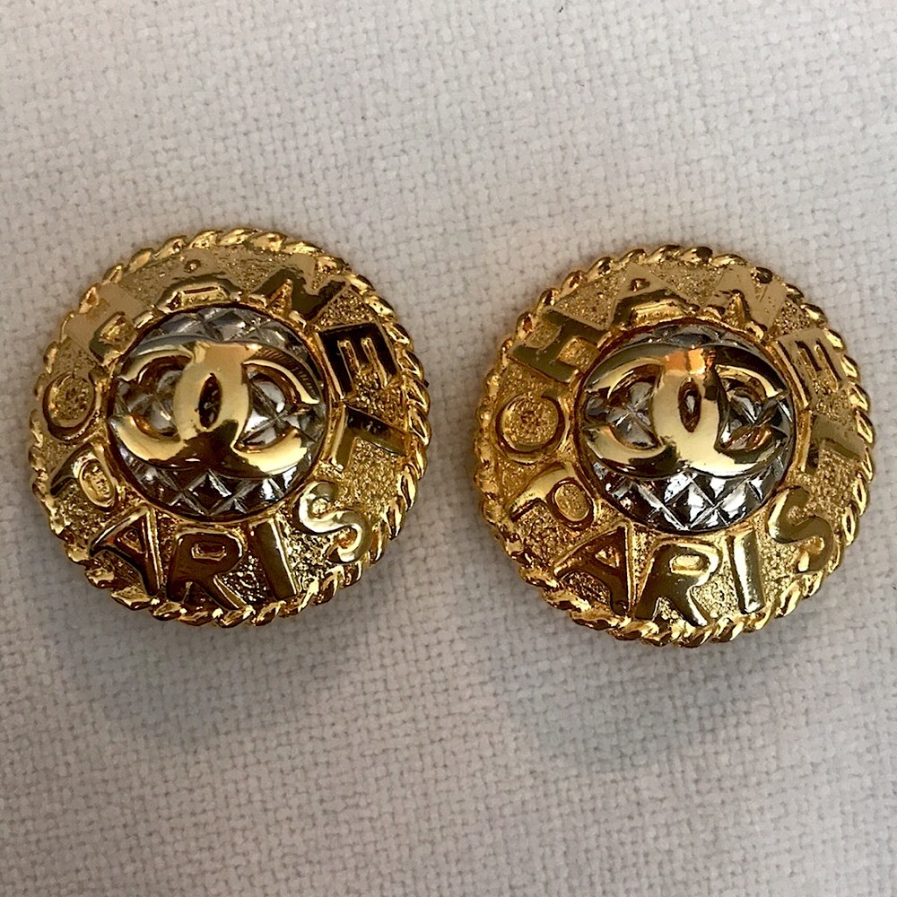 Chanel Paris Vintage Gold-Tone & Silver-Tone Clip On Earrings